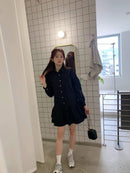 韩国秋季新款双层裙摆长袖衬衫连衣裙