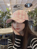 韩国春夏新款 时尚格纹蝴蝶结鸭舌帽