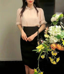 韩国夏季新款 时尚蕾丝珍珠领休闲衬衫