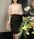 韩国春季新款时尚蝴蝶结玫瑰袖气质淑女衬衫
