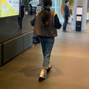 韩国秋季新款蕾丝花边系扣小香风粗呢拼色马甲