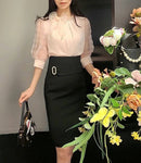 韩国春季新款时尚蝴蝶结玫瑰袖气质淑女衬衫