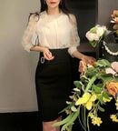 韩国春季新款时尚蝴蝶结玫瑰袖气质淑女衬衫