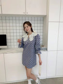 韩国秋季新款时尚娃娃领碎花宽松版休闲连衣裙