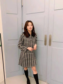韩国秋冬新款 高品质时尚格纹褶皱连衣裙