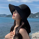 韩版新款帽子女夏季披肩遮阳帽大沿渔夫帽户外游玩防晒帽