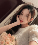 2023春季新款韩国东大门温柔淑女气质蕾丝花瓣泡泡袖短袖小衫上衣