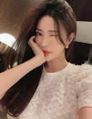2023春季新款韩国东大门温柔淑女气质蕾丝花瓣泡泡袖短袖小衫上衣